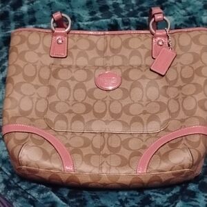 Coach Signature Tote Bag - Brown and Pink